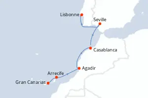 Carte de l’itinéraire de l’Azamara Onward · 8 jours / 7 nuits, Îles de l'Atlantique