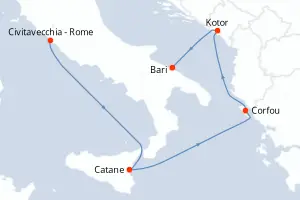 Carte de l’itinéraire du MSC Orchestra · 5 jours / 4 nuits, Méditerranée occidentale
