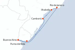 Carte de l’itinéraire du MSC Splendida · 9 jours / 8 nuits, Amérique du Sud