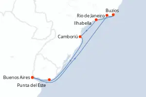 Carte de l’itinéraire du MSC Splendida · 10 jours / 9 nuits, Amérique du Sud
