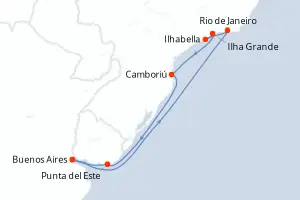 Carte de l’itinéraire du MSC Splendida · 10 jours / 9 nuits, Amérique du Sud
