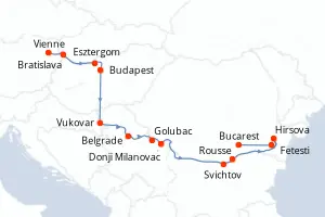 Carte de l’itinéraire de l’Amadeus Nova · 10 jours / 9 nuits, Danube