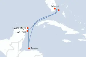 Carte de l’itinéraire du MSC World America · 8 jours / 7 nuits, Caraïbes occidentales