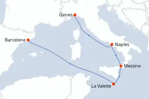 Carte de l’itinéraire du MSC Magnifica · 6 jours / 5 nuits, Méditerranée occidentale