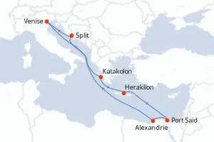 Carte de l’itinéraire du MSC Lirica · 11 jours / 10 nuits, Crète