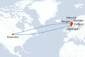 Carte de l’itinéraire du MS Trollfjord · 8 jours / 7 nuits, Fjords de Norvège