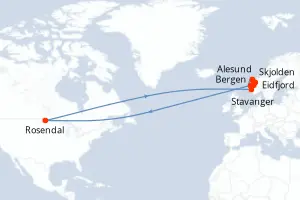 Carte de l’itinéraire du MS Trollfjord · 8 jours / 7 nuits, Fjords de Norvège
