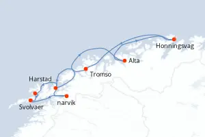 Carte de l’itinéraire du MS Trollfjord · 8 jours / 7 nuits, Norvège