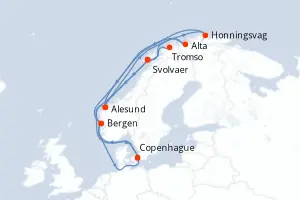 Carte de l’itinéraire du MS Trollfjord · 11 jours / 10 nuits, Norvège