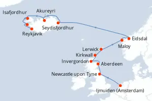 Carte de l’itinéraire du Seven Seas Mariner · 15 jours / 14 nuits, Fjords de Norvège