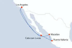 Carte de l’itinéraire du Norwegian Encore · 8 jours / 7 nuits, Mexique Pacifique & Basse-Californie
