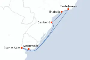Carte de l’itinéraire du Costa Serena · 9 jours / 8 nuits, Amérique du Sud