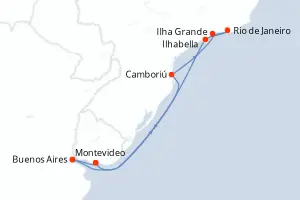 Carte de l’itinéraire du Costa Serena · 10 jours / 9 nuits, Amérique du Sud