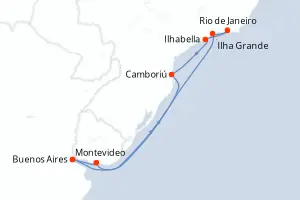 Carte de l’itinéraire du Costa Serena · 10 jours / 9 nuits, Amérique du Sud