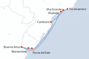 Carte de l’itinéraire du Costa Serena · 11 jours / 10 nuits, Amérique du Sud