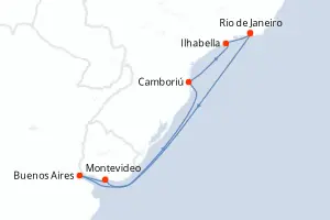 Carte de l’itinéraire du Costa Serena · 9 jours / 8 nuits, Amérique du Sud