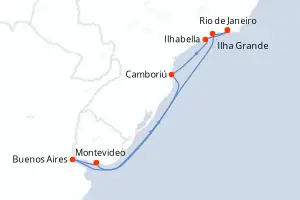 Carte de l’itinéraire du Costa Serena · 10 jours / 9 nuits, Amérique du Sud
