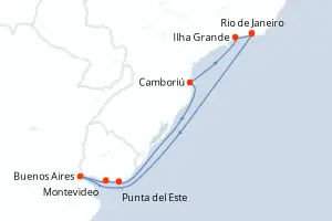 Carte de l’itinéraire du Costa Serena · 10 jours / 9 nuits, Amérique du Sud