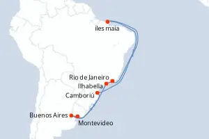 Carte de l’itinéraire du Costa Serena · 10 jours / 9 nuits, Amérique du Sud