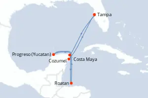 Carte de l’itinéraire du Serenade of the Seas · 9 jours / 8 nuits, Caraïbes occidentales