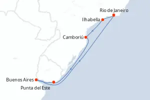 Carte de l’itinéraire du MSC Splendida · 9 jours / 8 nuits, Amérique du Sud