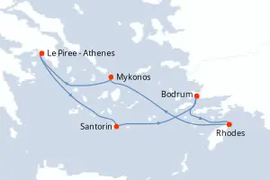 Carte de l’itinéraire du Scarlet Lady · 8 jours / 7 nuits, Méditerranée orientale