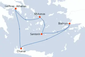 Carte de l’itinéraire du Scarlet Lady · 8 jours / 7 nuits, Méditerranée orientale