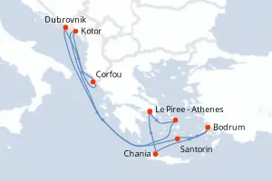 Carte de l’itinéraire du Scarlet Lady · 12 jours / 11 nuits, Méditerranée orientale