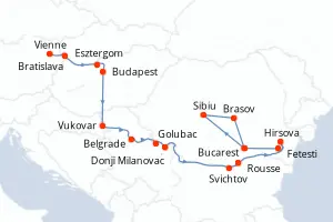 Carte de l’itinéraire de l’Amadeus Nova · 14 jours / 13 nuits, Danube