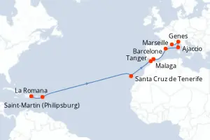 Carte de l’itinéraire du Costa Fascinosa · 18 jours / 17 nuits, Méditerranée occidentale
