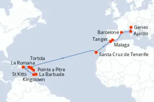 Carte de l’itinéraire du Costa Fascinosa · 24 jours / 23 nuits, Petites Antilles