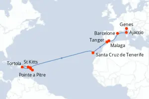 Carte de l’itinéraire du Costa Fascinosa · 20 jours / 19 nuits, Petites Antilles