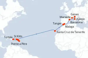 Carte de l’itinéraire du Costa Fascinosa · 21 jours / 20 nuits, Petites Antilles