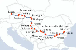 Carte de l’itinéraire de l’Amadeus Nova · 16 jours / 15 nuits, Danube