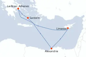 Carte de l’itinéraire du Rhapsody of the Seas · 8 jours / 7 nuits, Cyclades