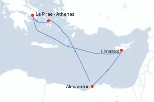 Carte de l’itinéraire du Rhapsody of the Seas · 8 jours / 7 nuits, Cyclades