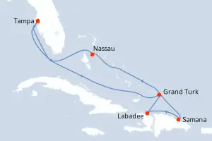 Carte de l’itinéraire du Serenade of the Seas · 10 jours / 9 nuits, Caraïbes