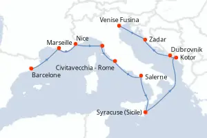 Carte de l’itinéraire de l’Azamara Onward · 13 jours / 12 nuits, Méditerranée occidentale