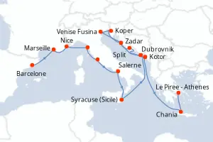 Carte de l’itinéraire de l’Azamara Onward · 22 jours / 21 nuits, Méditerranée occidentale