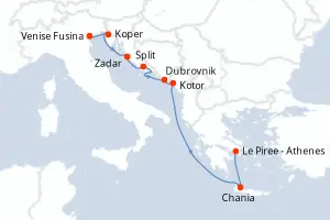 Carte de l’itinéraire de l’Azamara Onward · 10 jours / 9 nuits, Crète