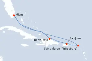 Carte de l’itinéraire de l’Independence of the Seas · 8 jours / 7 nuits, Grandes Antilles