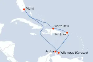 Carte de l’itinéraire de l’Independence of the Seas · 10 jours / 9 nuits, Caraïbes