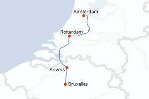 Carte de l’itinéraire du MS France · 6 jours / 5 nuits, Fluviale