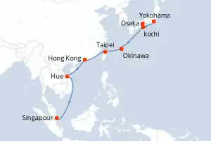 Carte de l’itinéraire du Quantum of the Seas · 14 jours / 13 nuits, Extrême-Orient