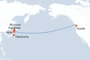 Carte de l’itinéraire du Quantum of the Seas · 16 jours / 15 nuits, Extrême-Orient