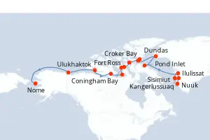 Carte de l’itinéraire du MS Fridtjof Nansen · 24 jours / 23 nuits, Amérique du Nord