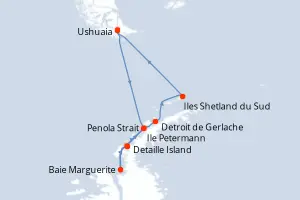 Carte de l’itinéraire du MS Fridtjof Nansen · 15 jours / 14 nuits, Antarctique