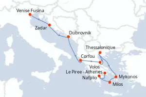 Carte de l’itinéraire de l’EXPLORA II · 12 jours / 11 nuits, Méditerranée orientale