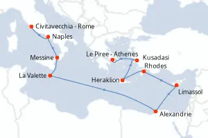 Carte de l’itinéraire du Seven Seas Navigator · 15 jours / 14 nuits, Méditerranée orientale