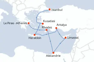 Carte de l’itinéraire du Seven Seas Navigator · 12 jours / 11 nuits, Méditerranée orientale